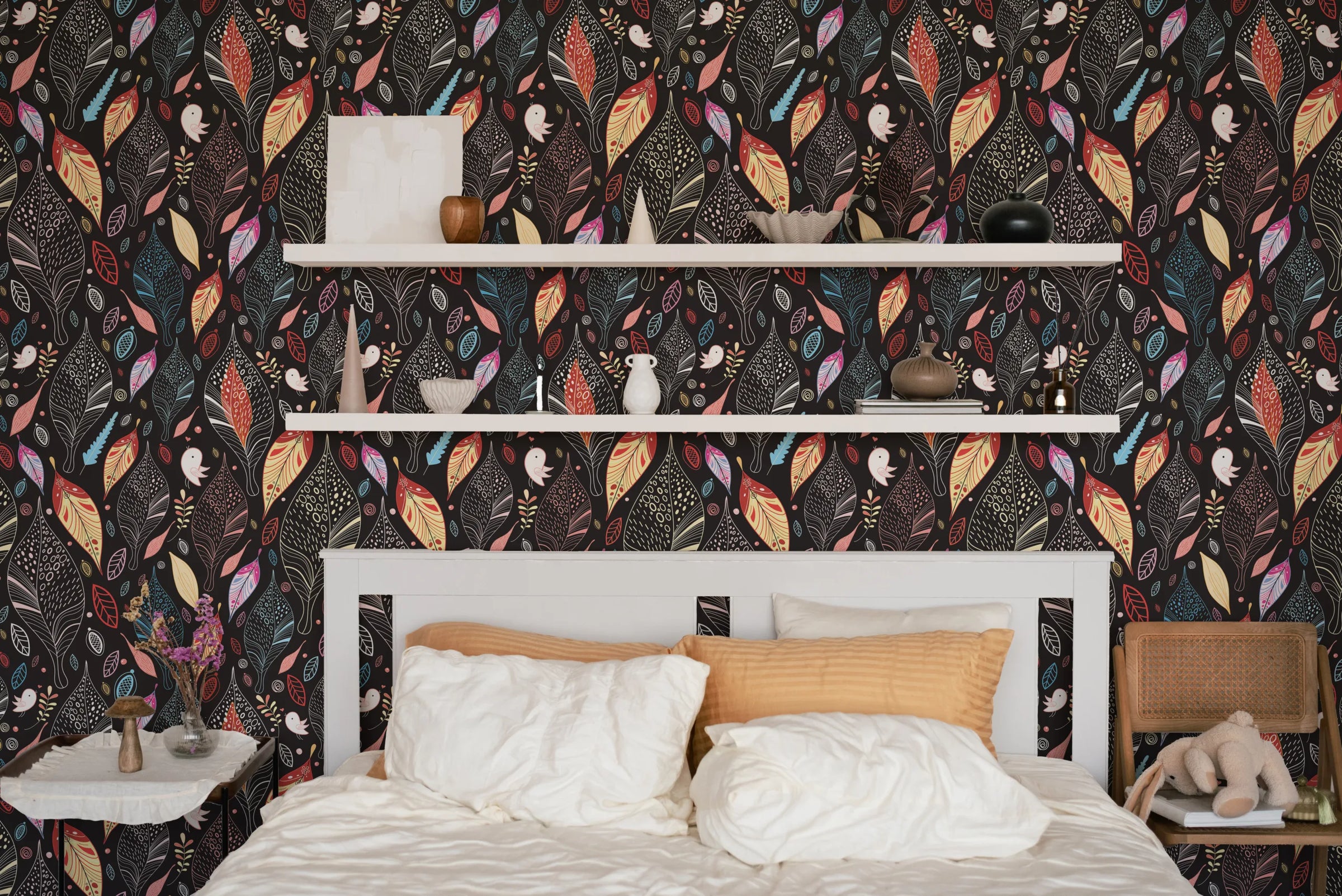 Colorful Leaf Pattern | Modern Botanical Peel and Stick Wallpaper image 3