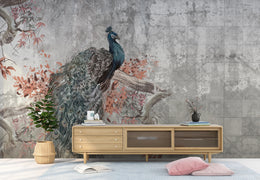 Peacock Concrete Wallpaper | Grey Vintage Peel and Stick Wall Mural image 4