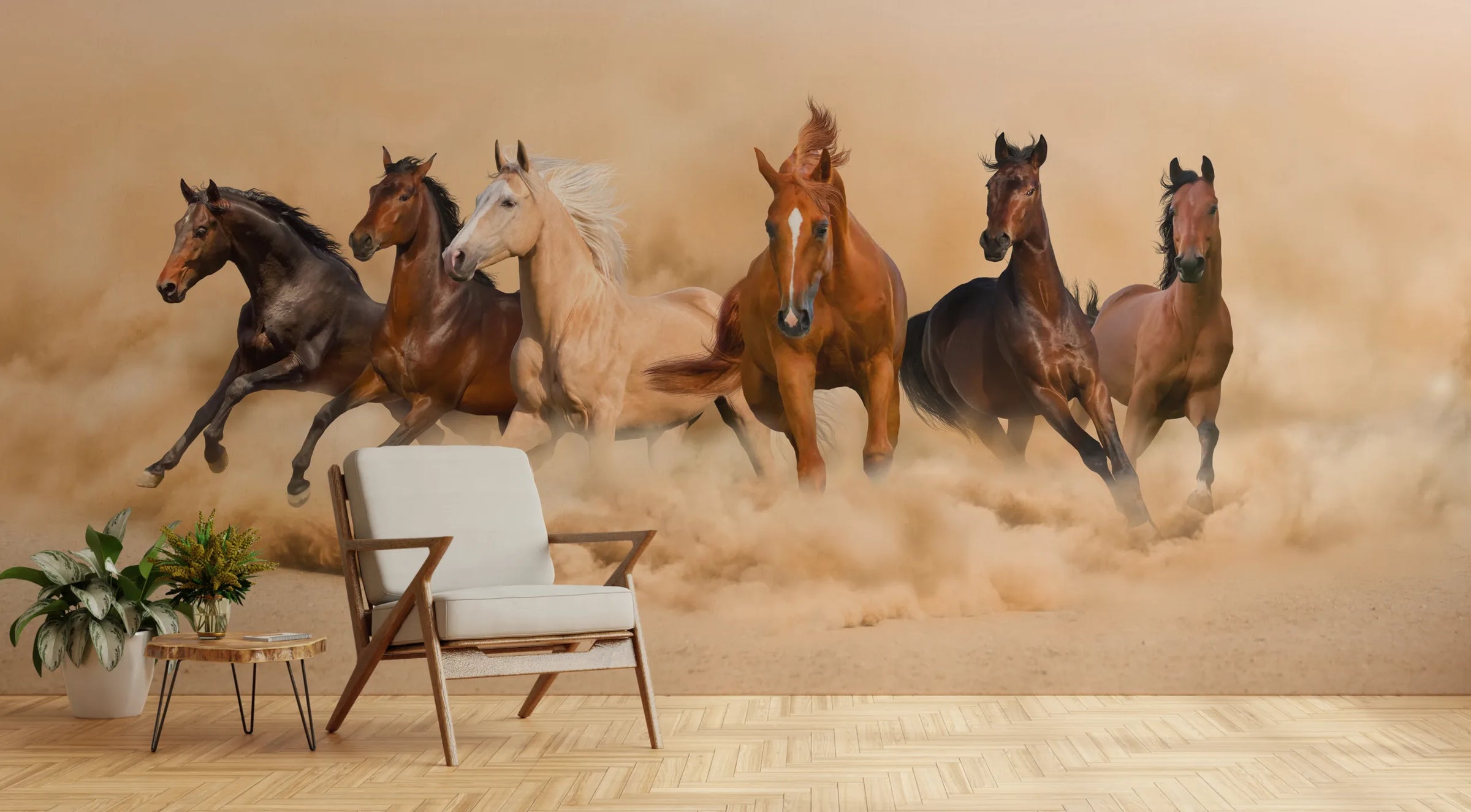 Running Horses Wallpaper | Wild Desert Horse Peel & Stick Wall Mural image 0