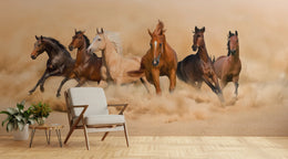 Running Horses Wallpaper | Wild Desert Horse Peel & Stick Wall Mural image 0