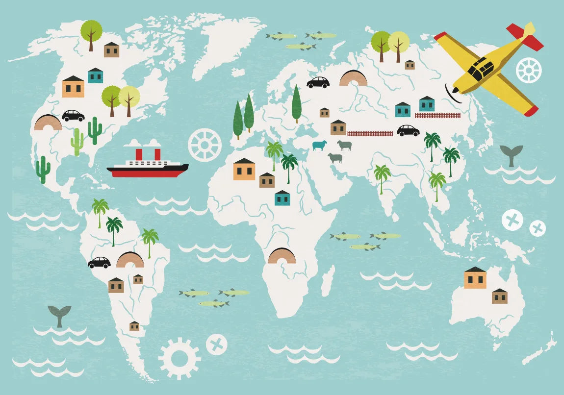 World Map Blue Child Room Peel and Stick Wallpaper image 5