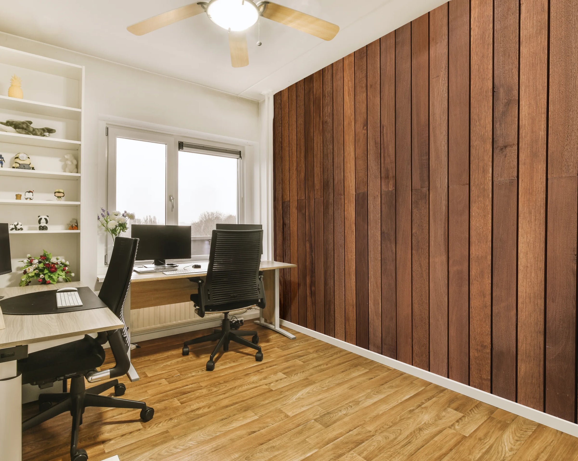 Brown Wood Panel Design | Vertical Striped Peel and Stick Wallpaper image 3