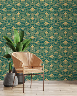 Art Deco Fan Wallpaper | Green Gold Peel And Stick Wall Decor image 4