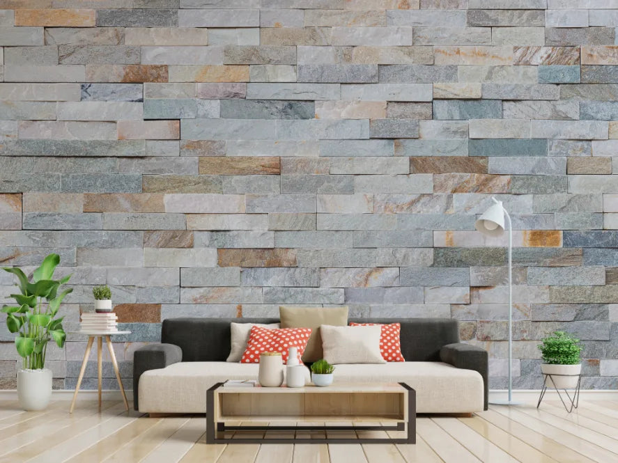 Natural Stone Look Brick Self-Adhesive Wall Mural image 1