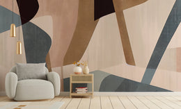 Contemporary Abstract Wall Mural | Peel and Stick Beige Blue Wallpaper image 4