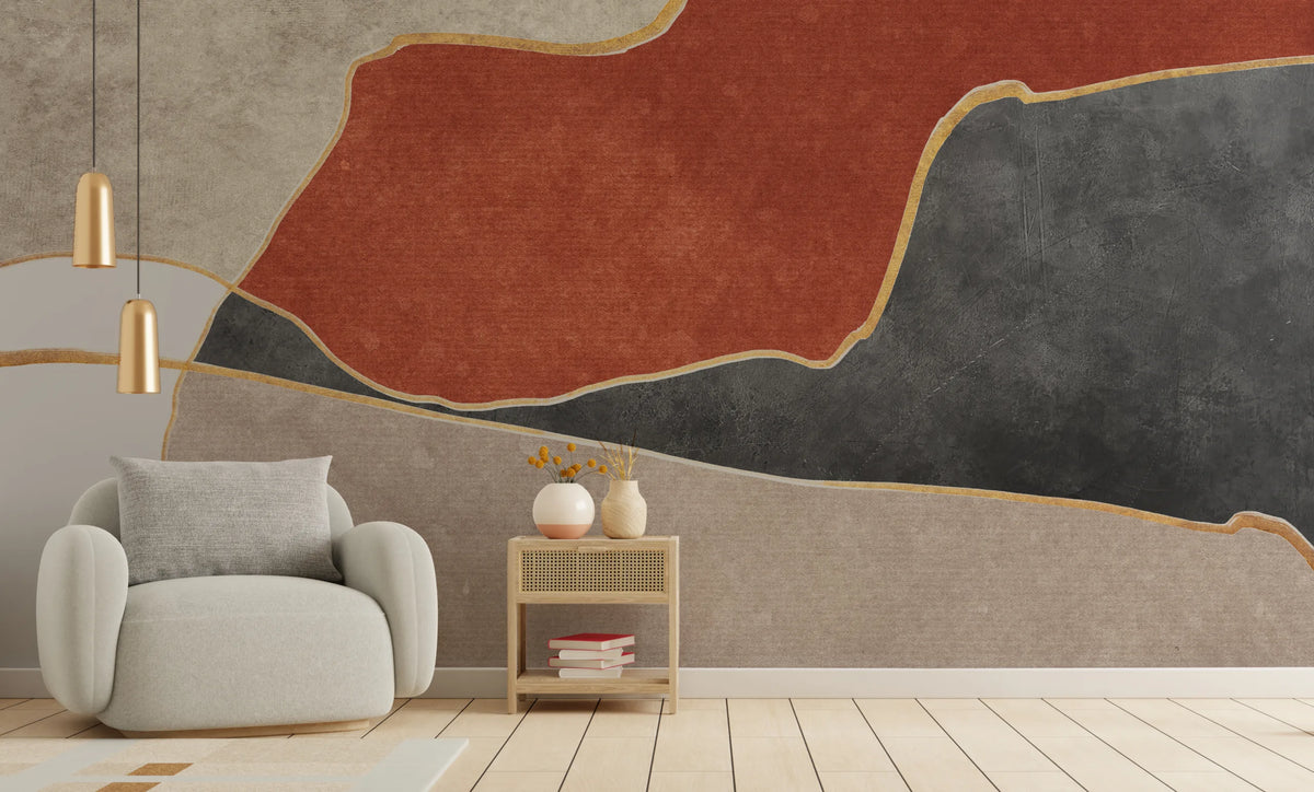 Contemporary Abstract Rust Black Mural | Geometric Peel and Stick Wallpaper