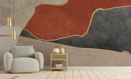 Contemporary Abstract Rust Black Mural | Geometric Peel and Stick Wallpaper image 0