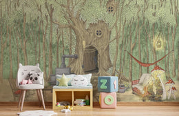 Green Treehouse Toddler Wallpaper Mural image 3