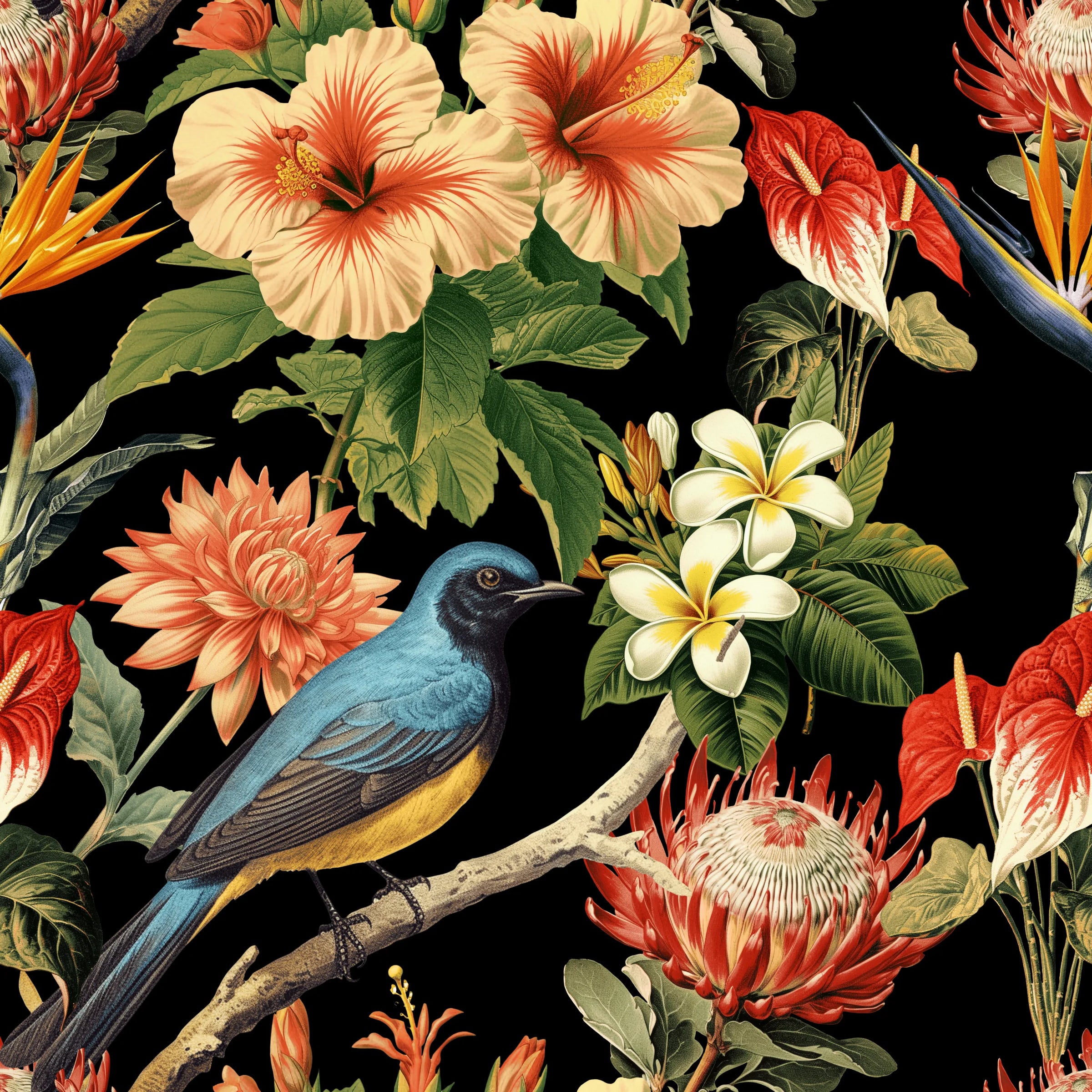 Exotic Tropical Birds Wallpaper | Black Floral Removable Bedroom Decor image 5