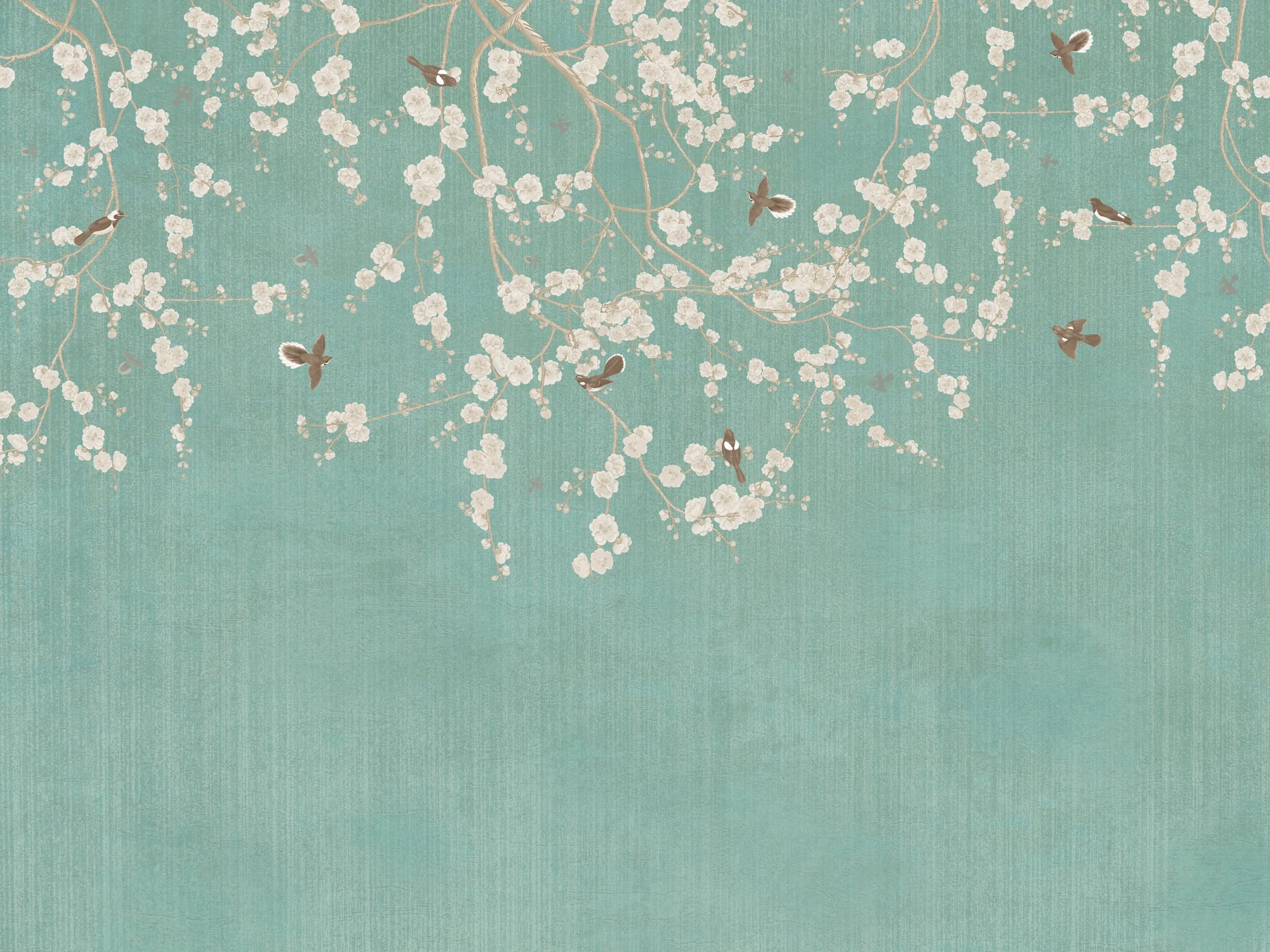 Branches Birds Green Design Vintage Wallpaper image 5