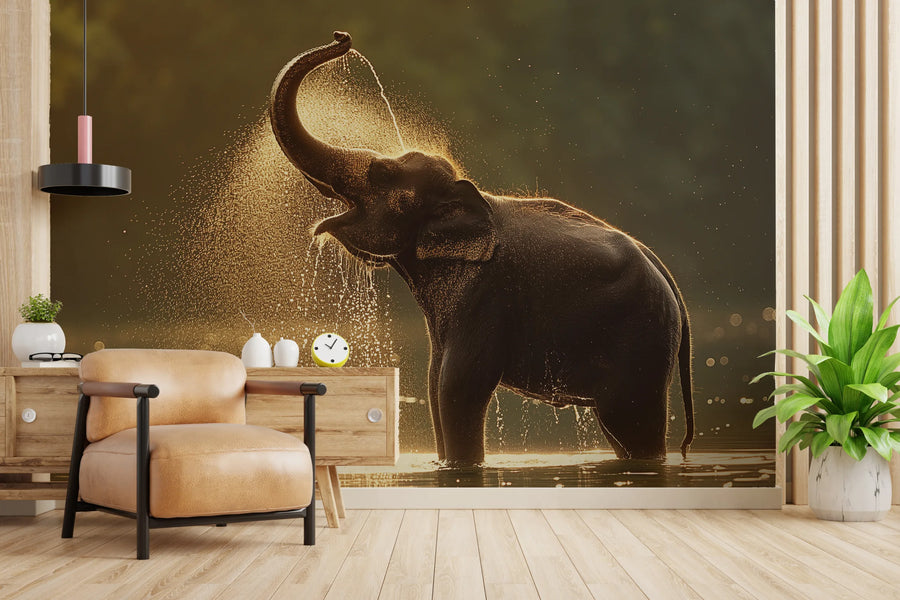 Wild Elephant Mural | Golden Hour Jungle Self Adhesive Wallpaper