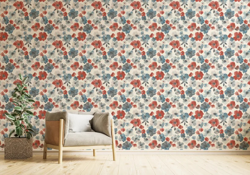 Poppies Flower Blooming Design Watercolor Wallpaper image 4