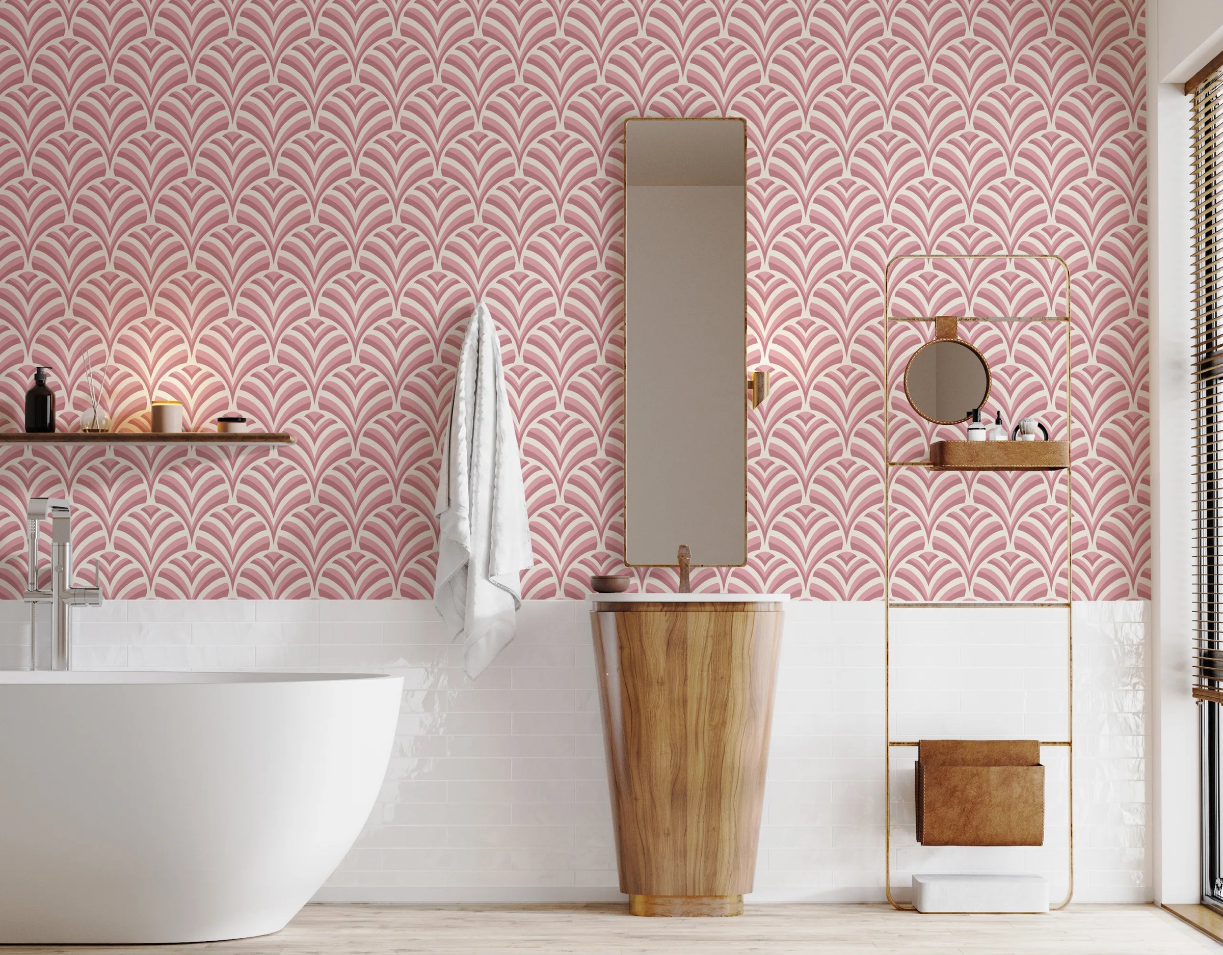 Art Deco Pink Scallop Pattern Removable Wallpaper image 3
