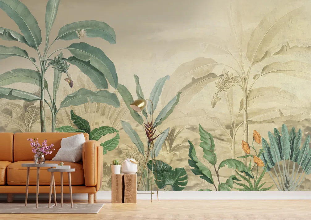 Tropical Banana Leaf Mural | Green Botanical Peel and Stick Wallpaper image 2