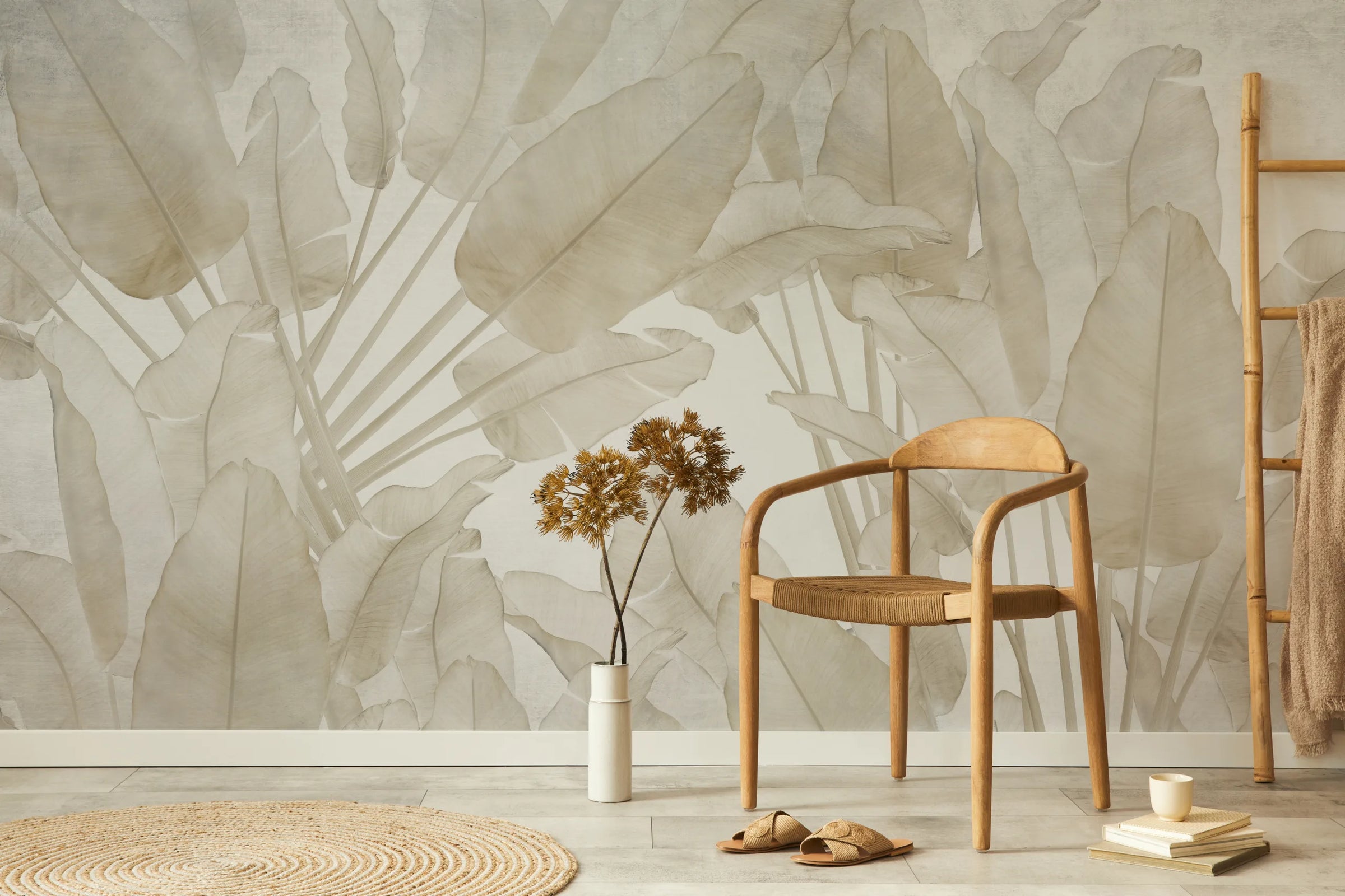 Tropical Banana Leaf Wallpaper | Beige Leaf Wall Design– Peel and Stick image 4