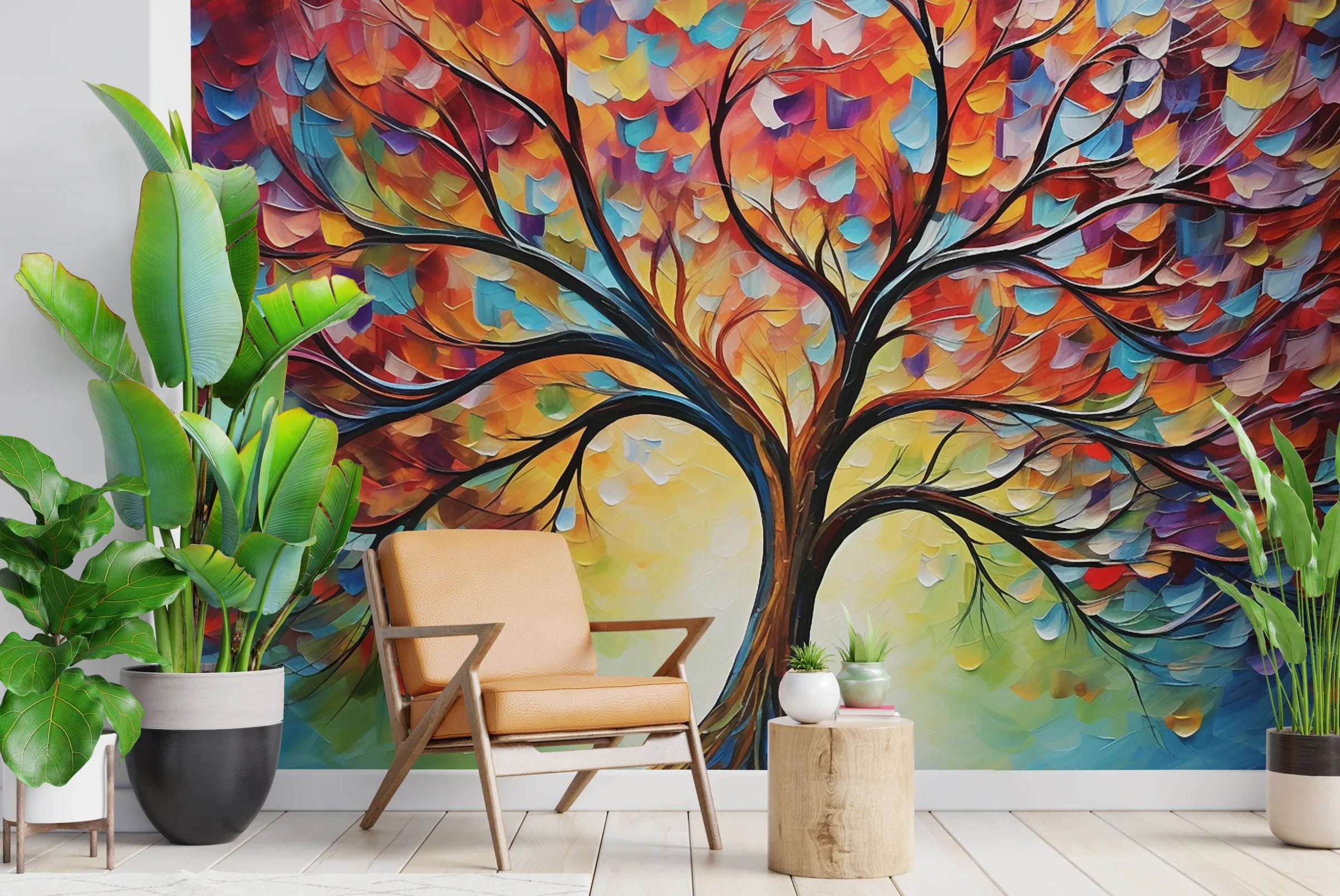 Color Burst Abstract Tree Peel and Stick Wallpaper image 3