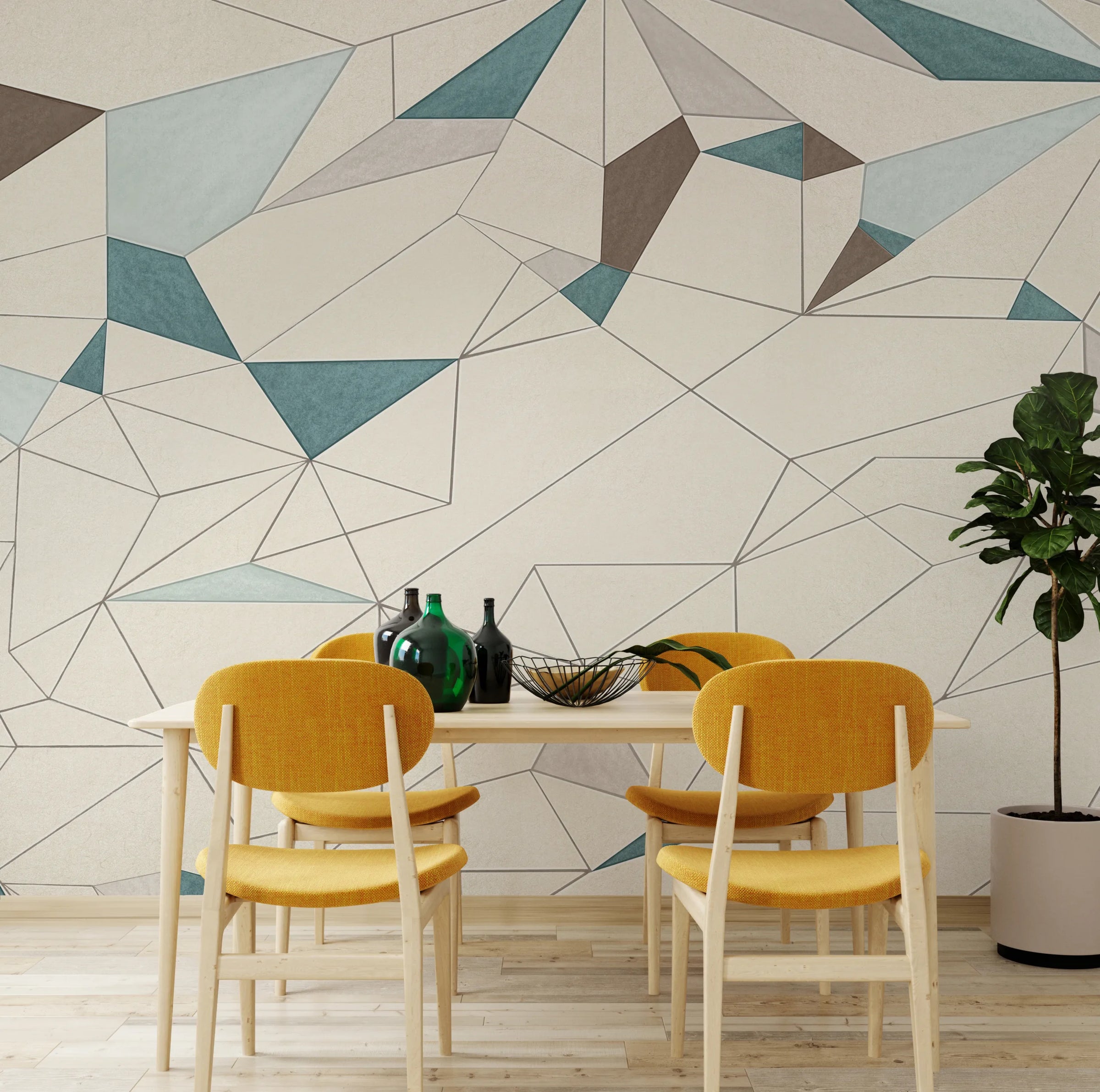 Abstract Geometric Wall Covering | Teal Beige Removable Modern Wallpaper image 4