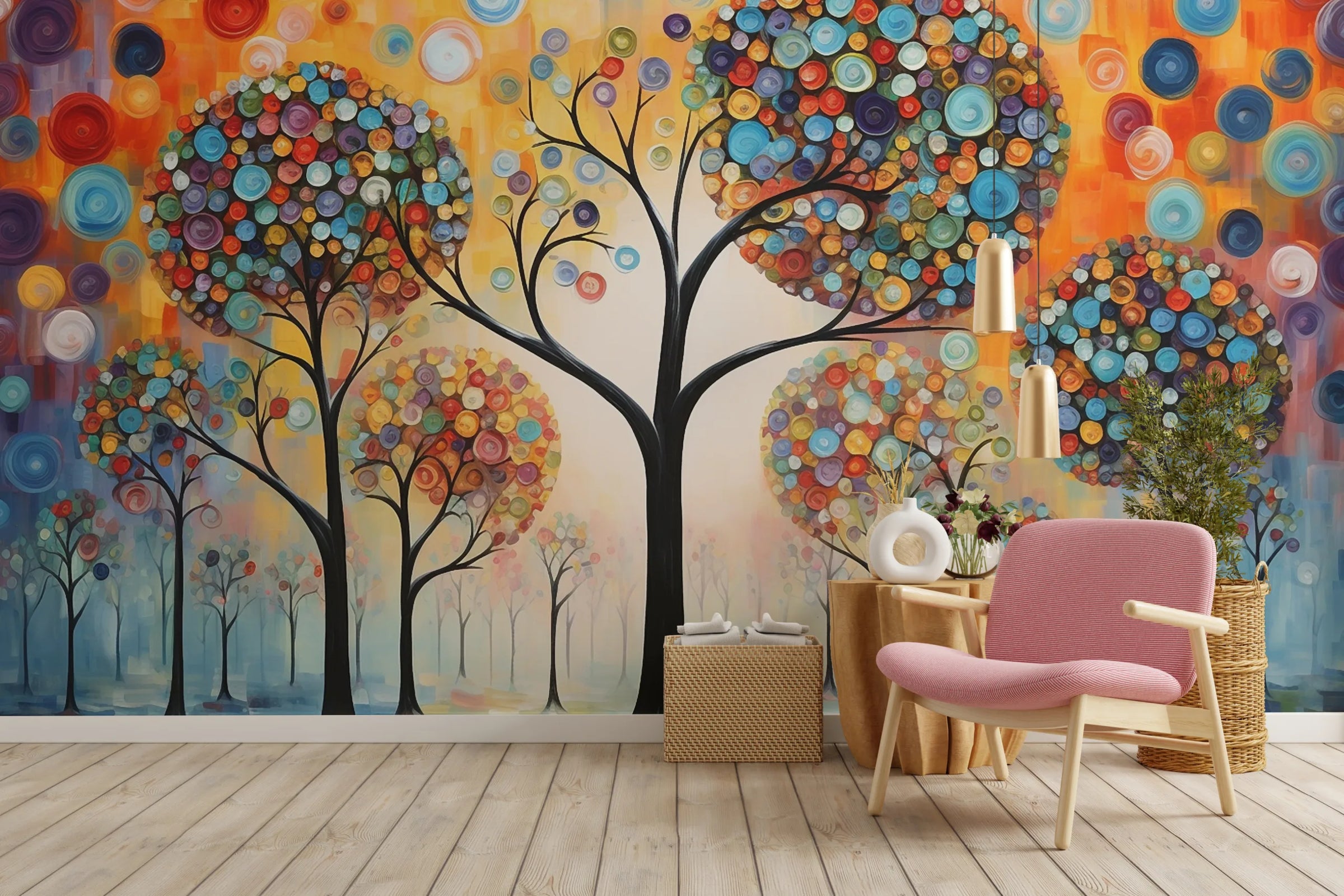 Colorful Abstract Tree Mural | Vibrant Nature Peel and Stick Wallpaper image 4