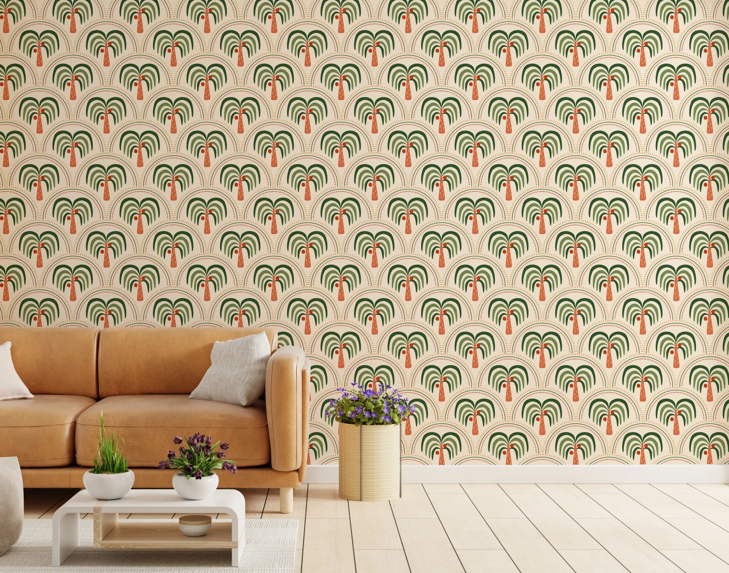 Minimalist Boho Palm Tree Retro Wallpaper Peel and Stick image 2
