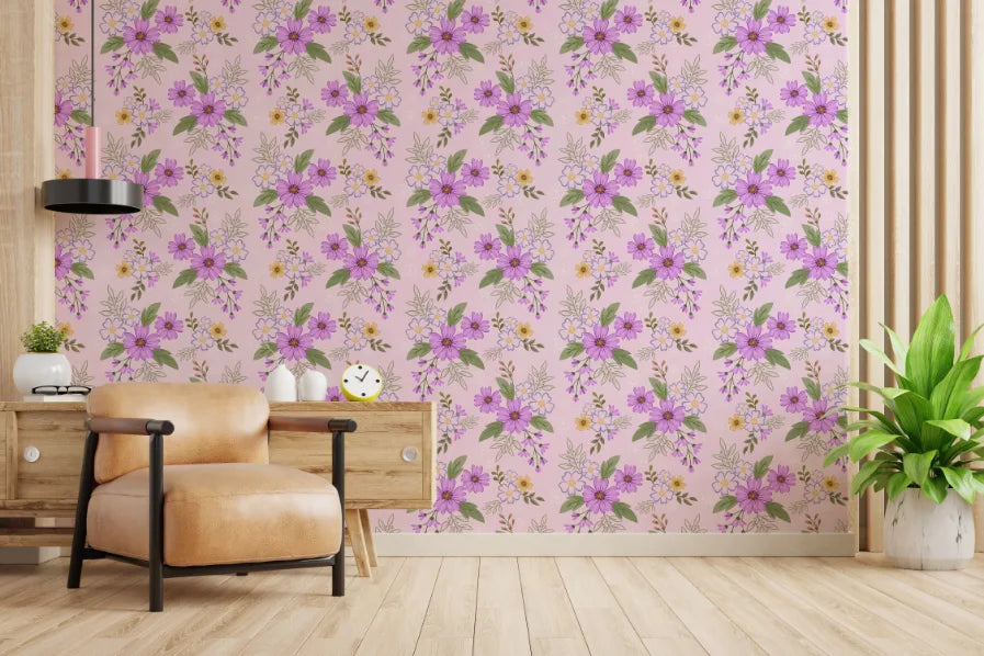 Purple Flowers Monsoon Glory Floral Wallpaper image 1