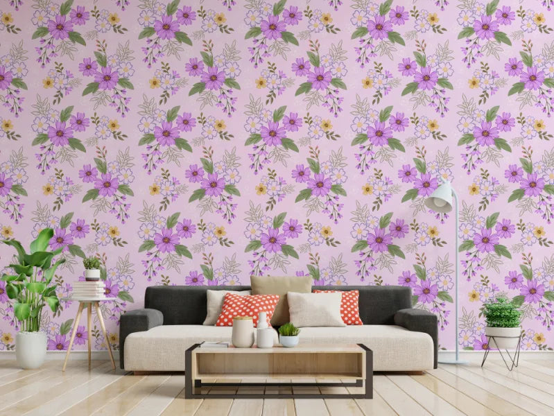 Purple Flowers Monsoon Glory Floral Wallpaper image 3