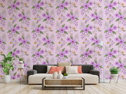 Purple Flowers Monsoon Glory Floral Wallpaper image 3