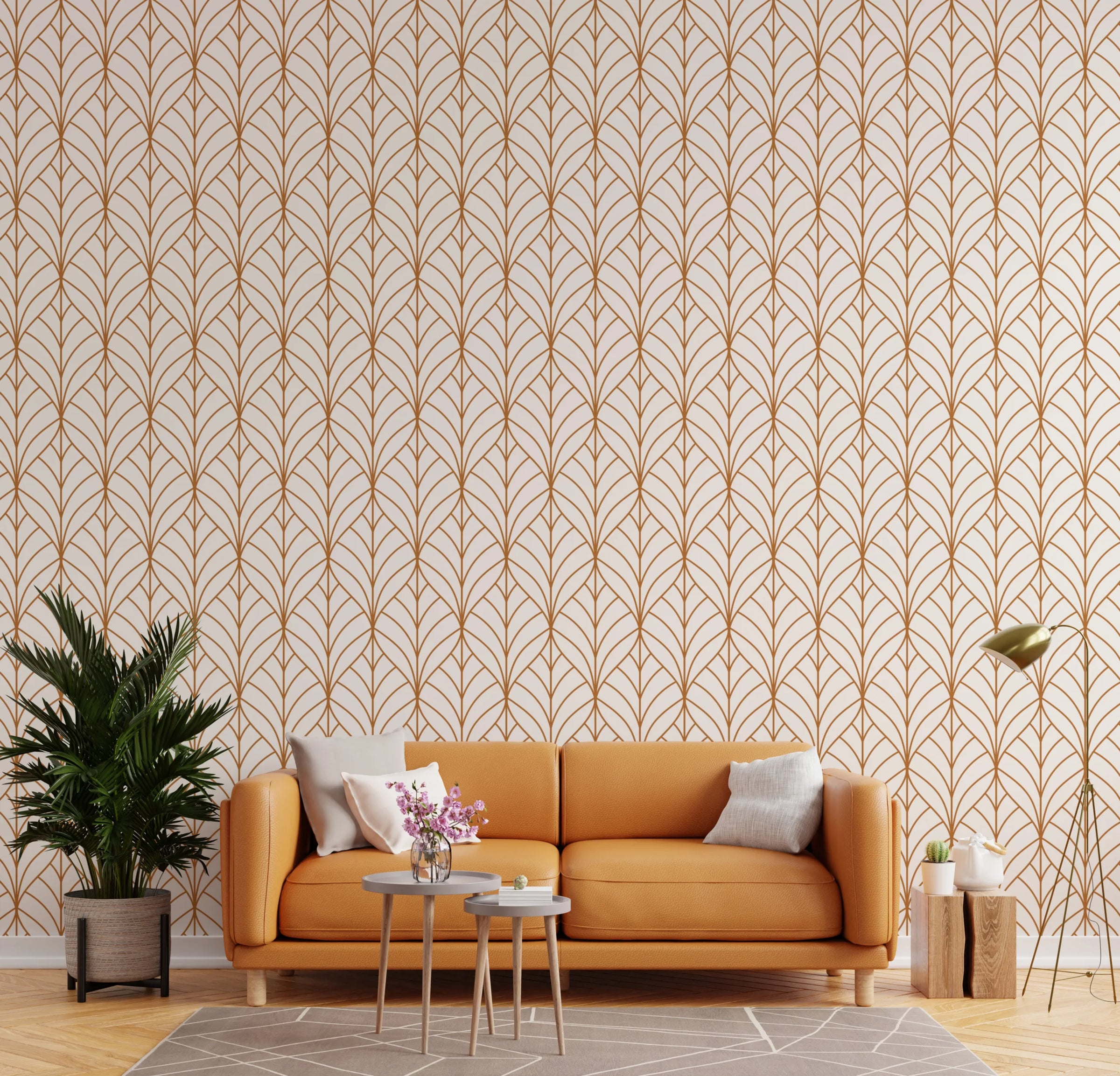 Rust Brown Leaf Wallpaper | Modern Repeat Pattern Art Deco | Peel & Stick image 3