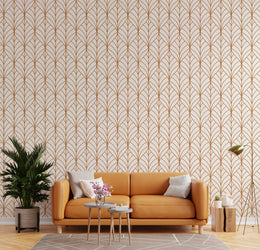 Rust Brown Leaf Wallpaper | Modern Repeat Pattern Art Deco | Peel & Stick image 3