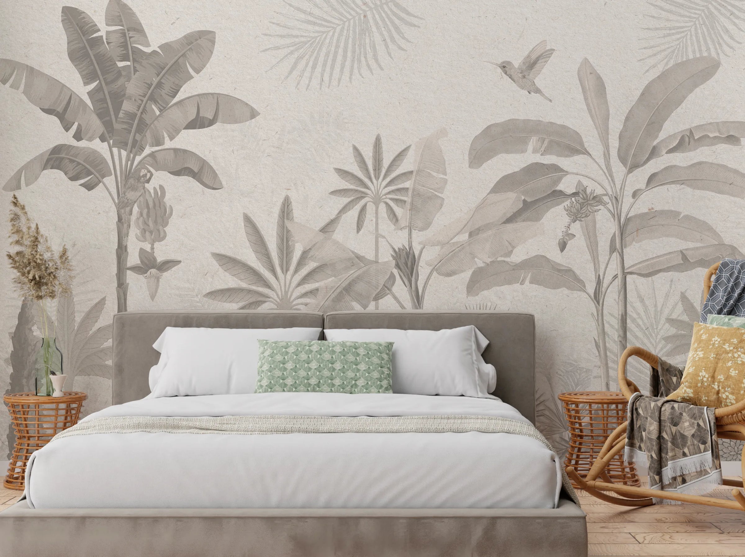 Banana Leaf Wall Mural | Neutral Gray Tropical Peel And Stick Wallpaper image 2