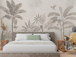 Banana Leaf Wall Mural | Neutral Gray Tropical Peel And Stick Wallpaper image 2