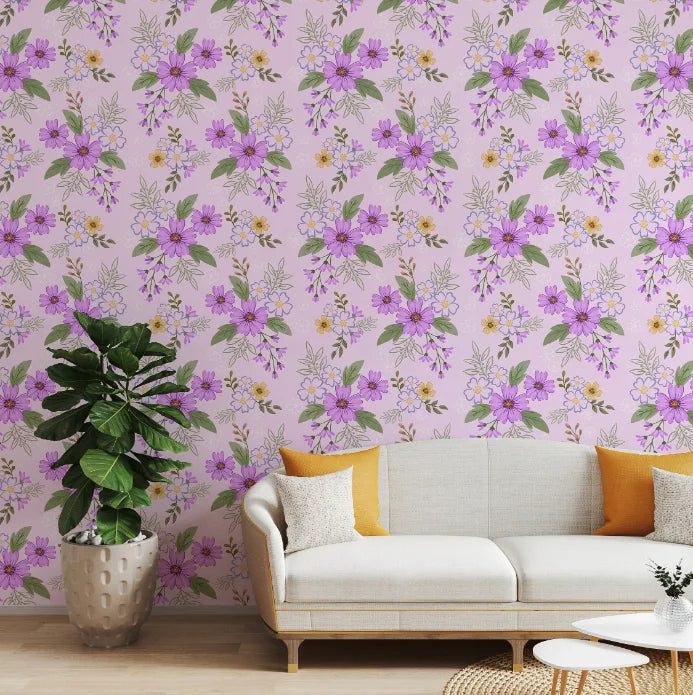 Purple Flowers Monsoon Glory Floral Wallpaper image 4