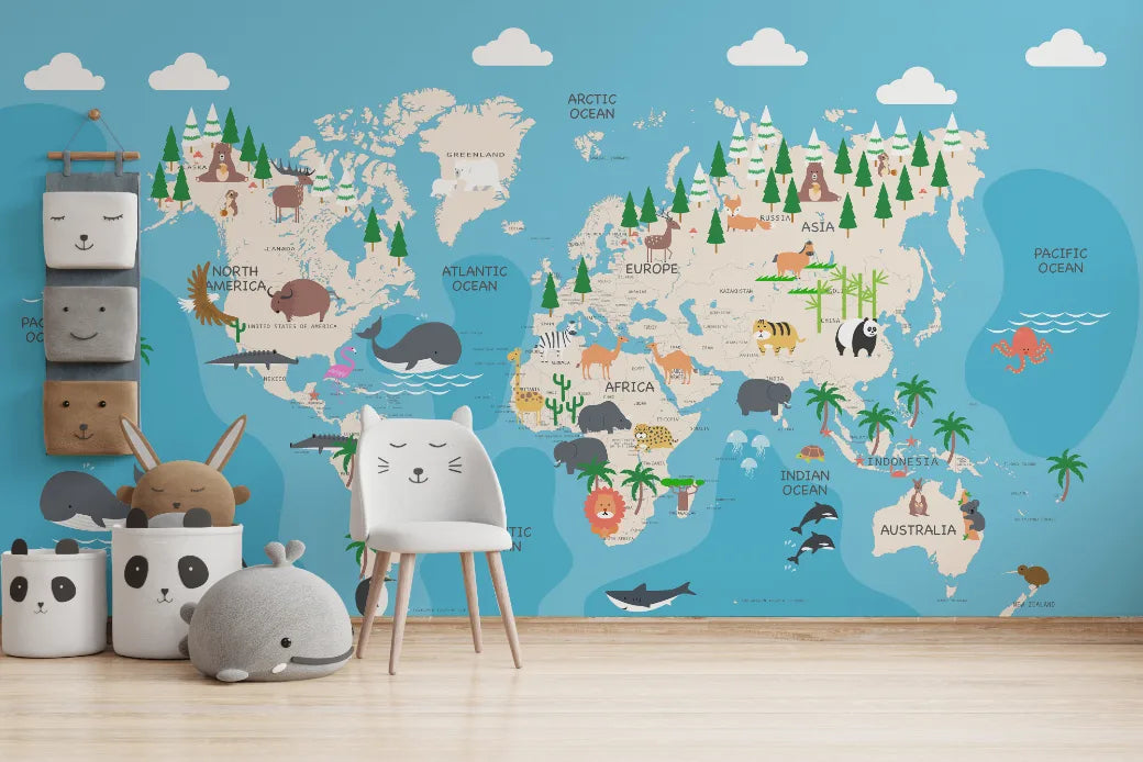Toddler Animal World Map Peel and Stick Wallpaper image 4