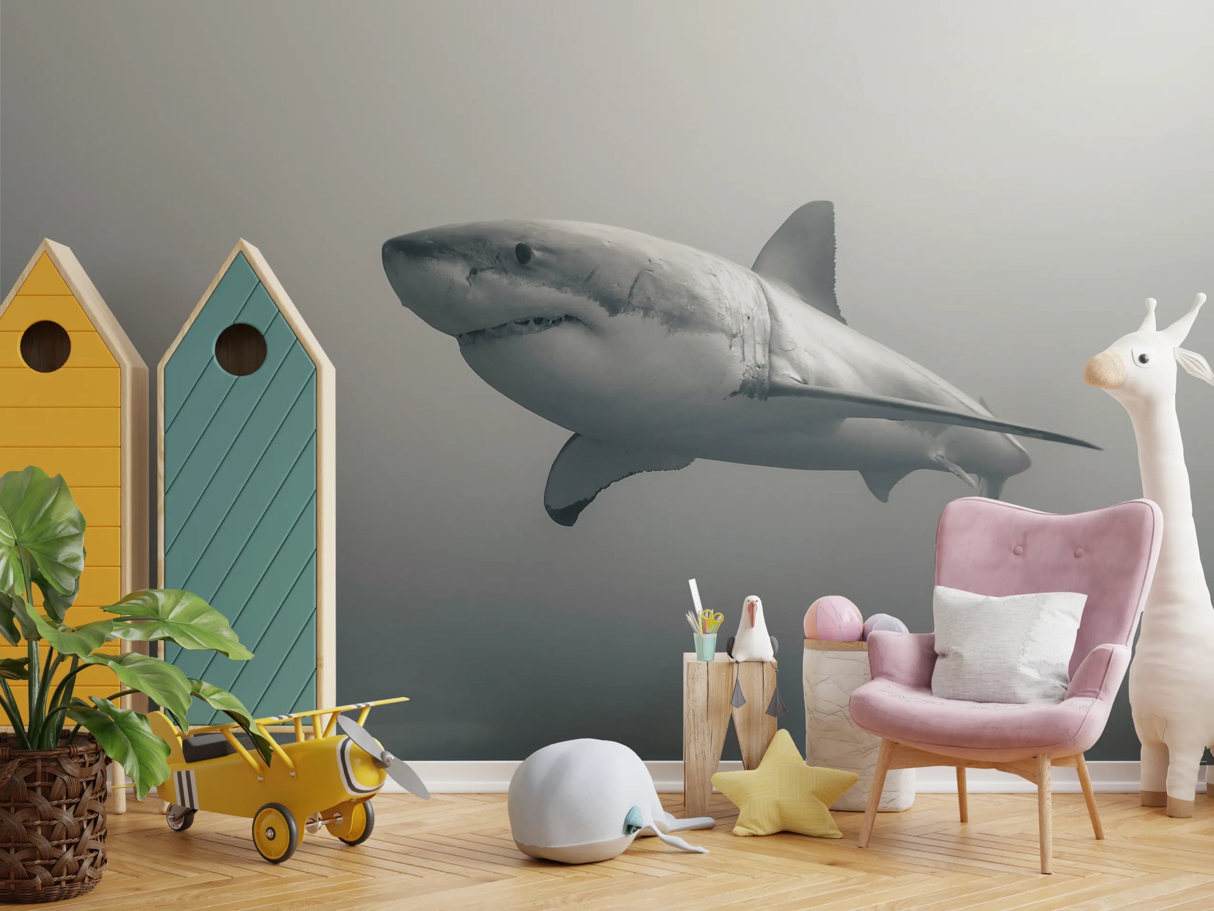 Black And White Shark Wallpaper | Ocean Removable Wall Decor image 4