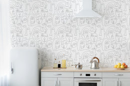 Abstract Face Line Art | Contemporary Artistic Design | Minimalist Style | Living Room Removable Wallpaper image 4