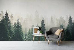 Lush Green Foggy Forest Wallpaper Mural image 0
