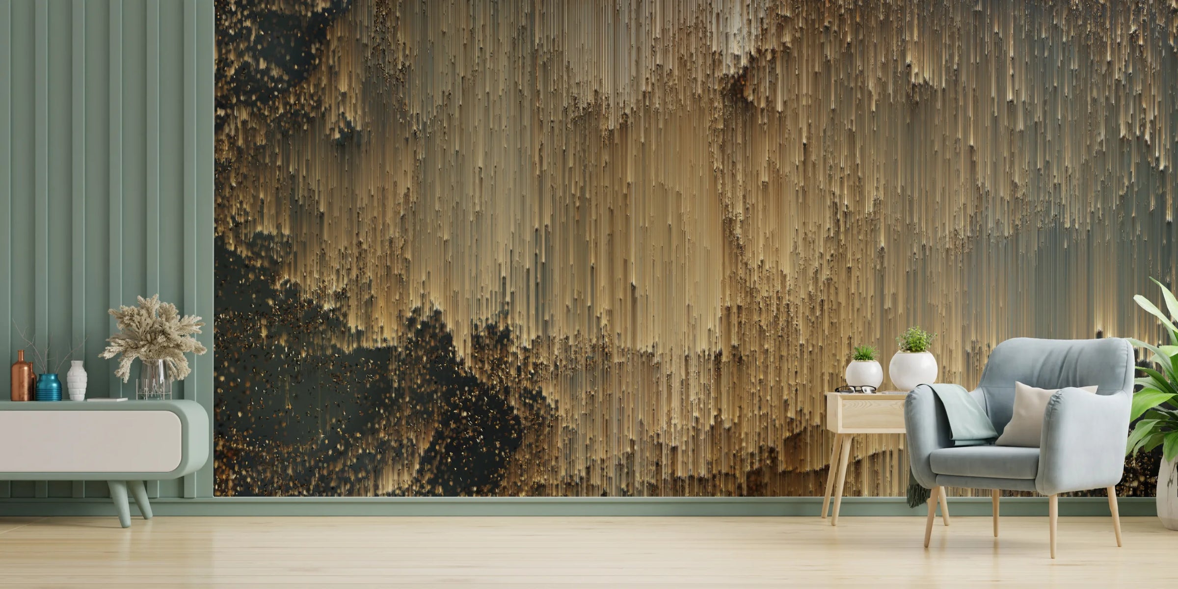 Luxurious Removable Art Deco Golden Lines Wallpaper image 0