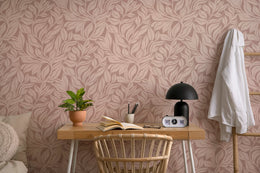 Neutral Leaf Wallpaper | Taupe Beige Botanical Leaves Peel and Stick image 2
