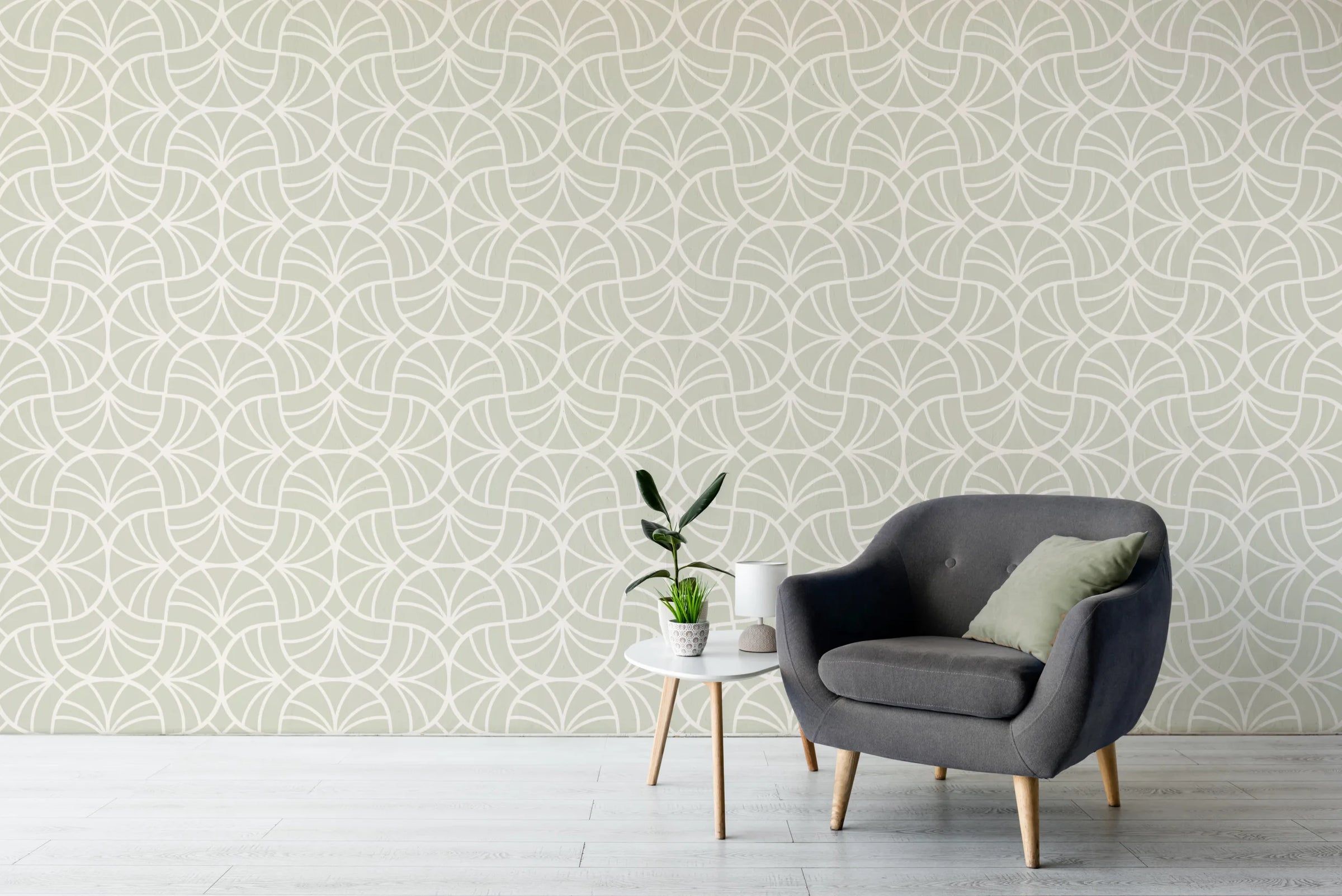 Neutral Geometric Wallpaper | Soft Sage Peel and Stick Decor image 3