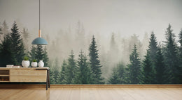 Lush Green Foggy Forest Wallpaper Mural image 2