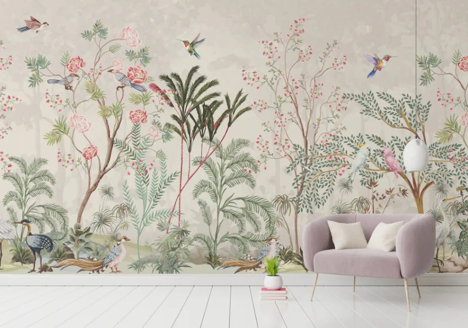 Chinoiserie Botanical Tree Mural | Floral Peel and Stick Wallpaper