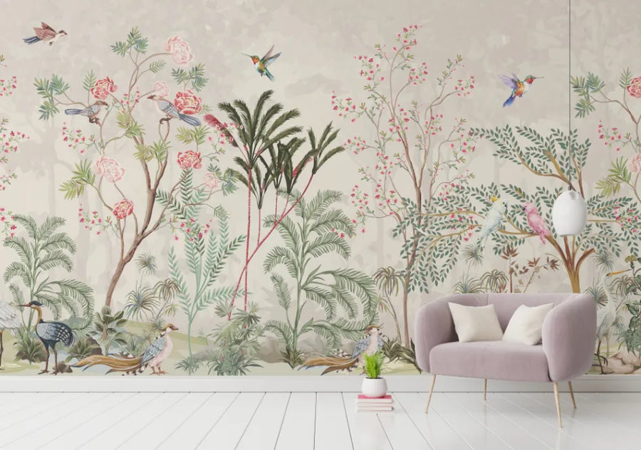 Chinoiserie Botanical Tree Mural | Floral Peel and Stick Wallpaper
