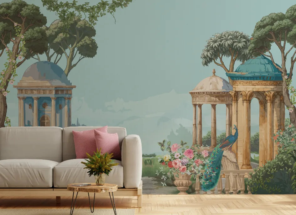 Traditional Garden Symphony Blue Removable Wallpaper
