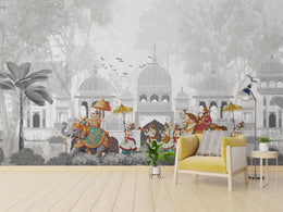 Indian Royal Procession|Gray Mughal Peel and Stick Wallpaper image 3