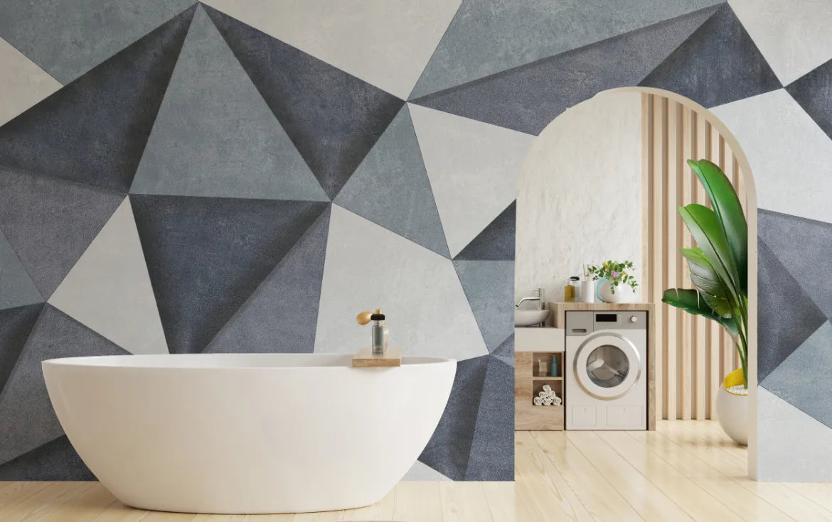 3D Self-Adhesive Grayish Blue Geometric Wallpaper image 3