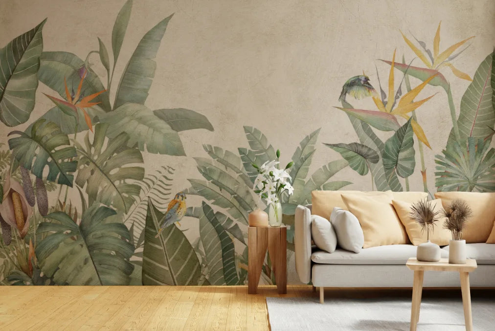 Green Wildflower Tropical Leaf Wall Mural