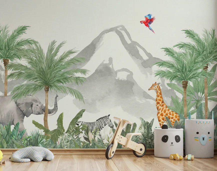 Green Wild Jungle Kids Wallpaper Mural image 3