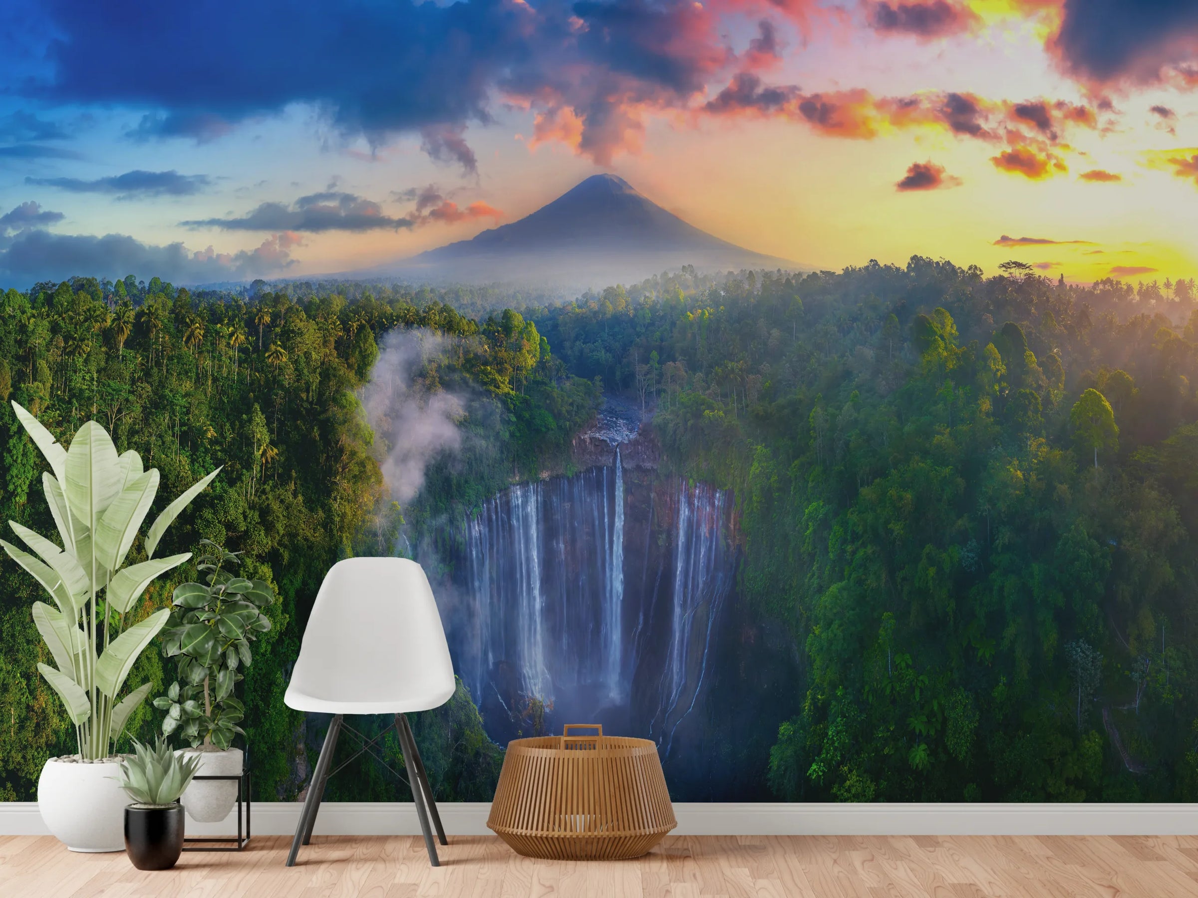 Nature Waterfall Wallpaper | Green Landscape Removable Home Decor image 0