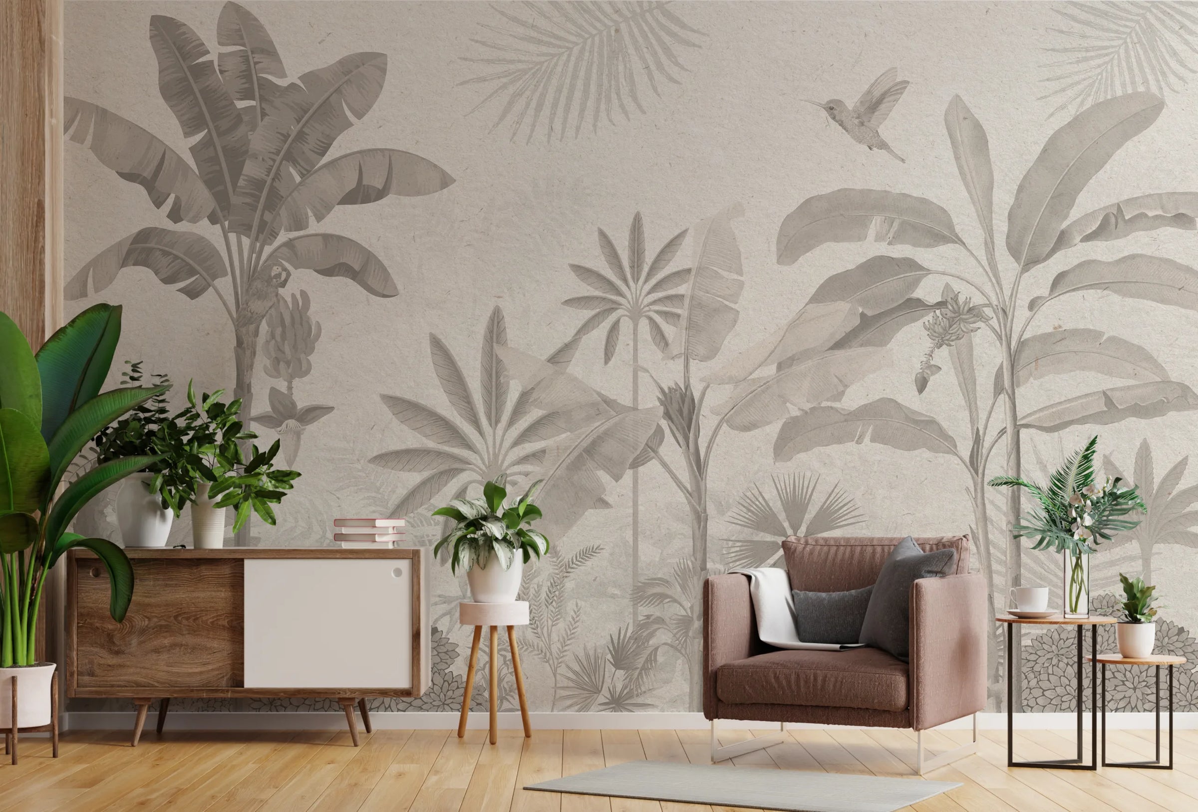 Banana Leaf Wall Mural | Neutral Gray Tropical Peel And Stick Wallpaper image 5