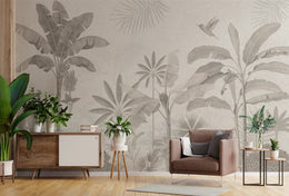 Banana Leaf Wall Mural | Neutral Gray Tropical Peel And Stick Wallpaper image 5
