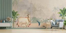 Removable Pichwai Cow Indian Traditional Wallpaper image 2